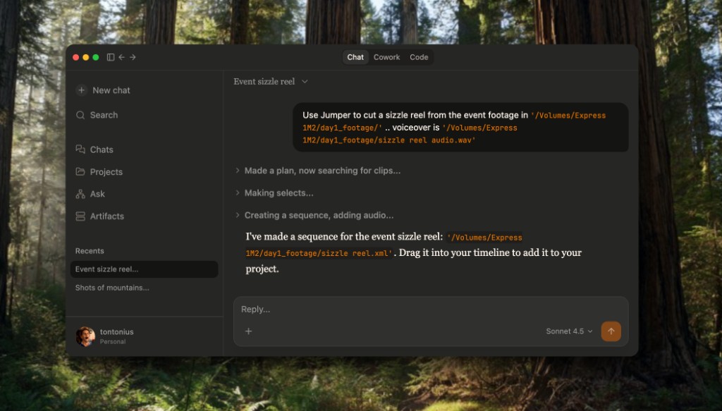 AI agent creating a sizzle reel in Jumper