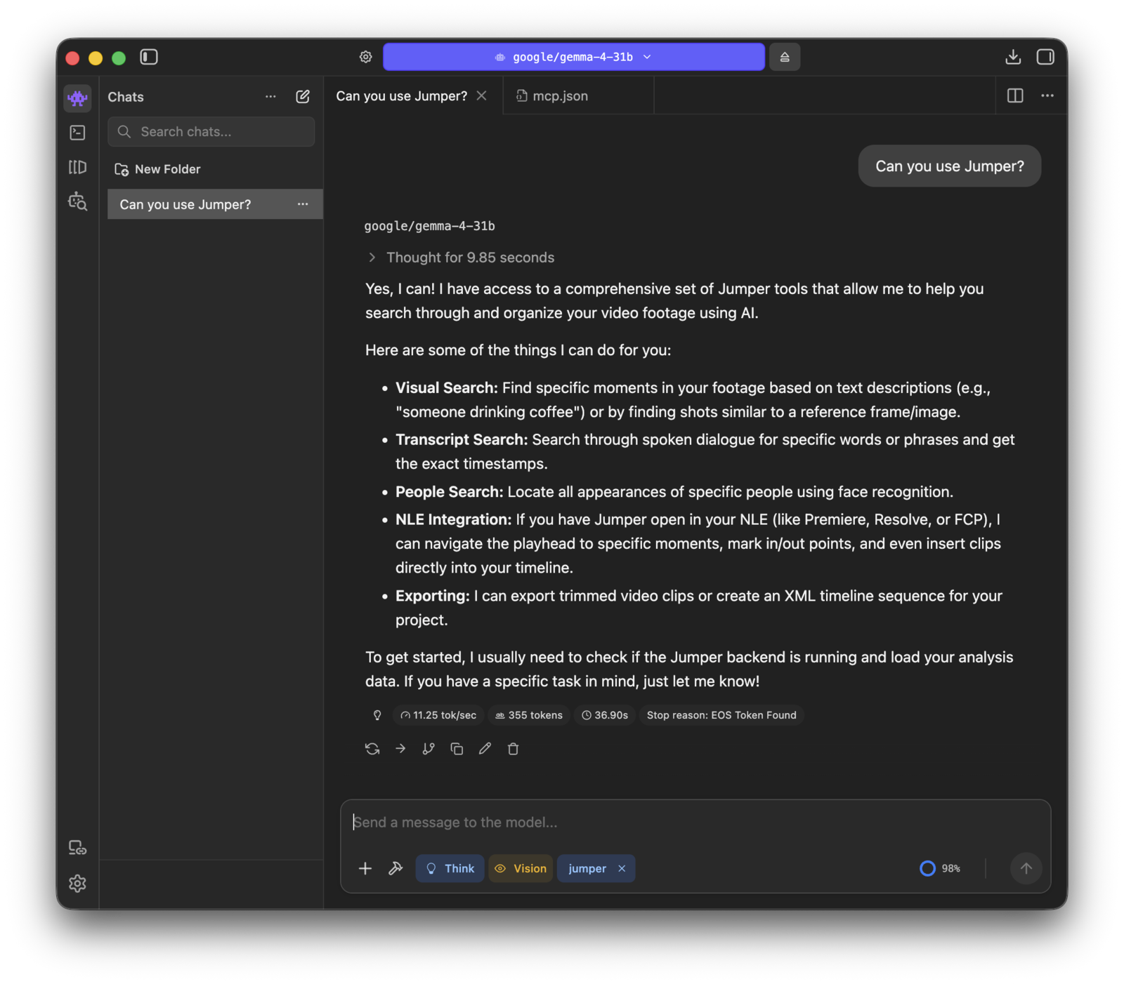 LM Studio confirming it can use Jumper tools