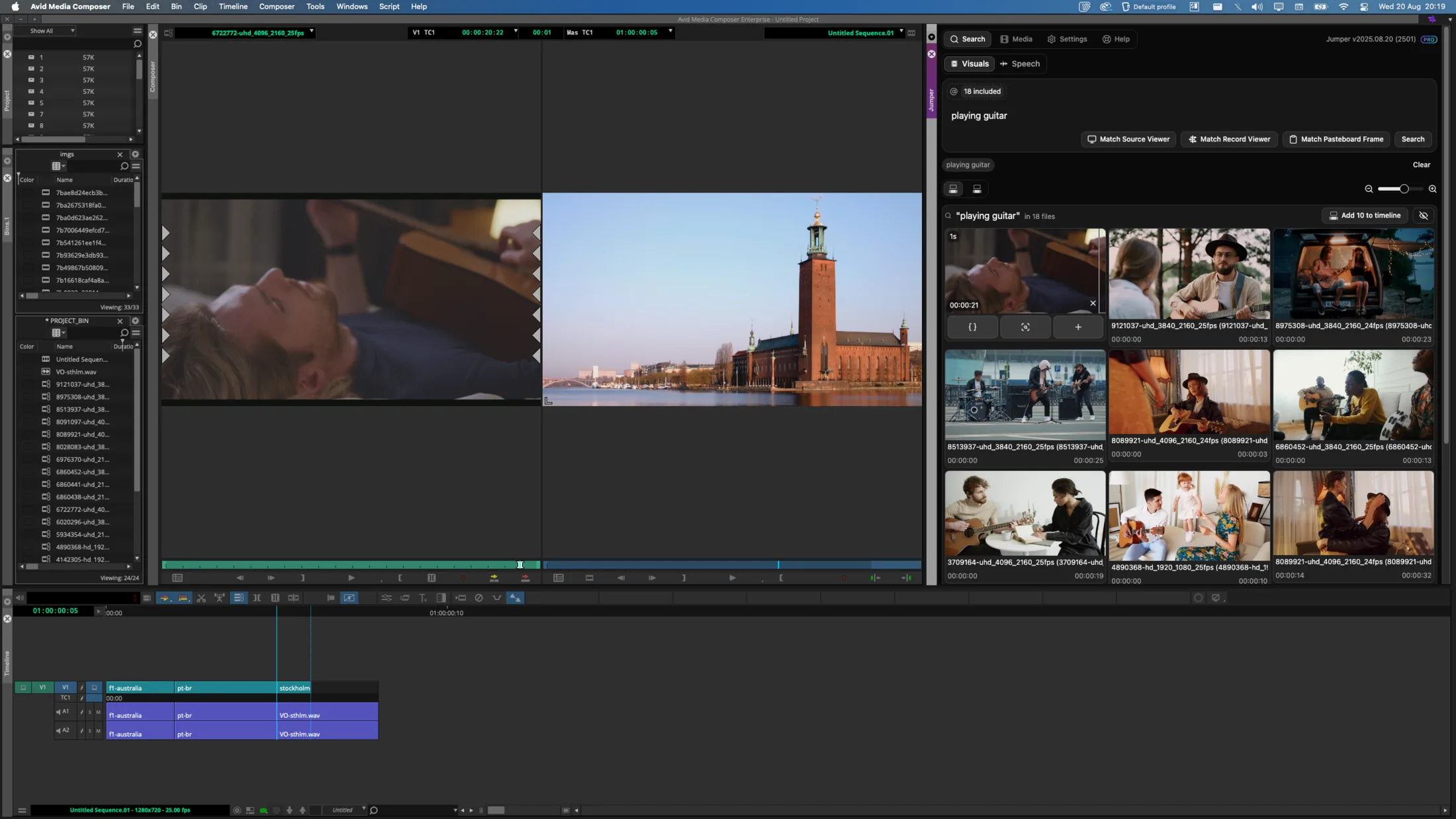 Jumper search panel next to Avid Media Composer