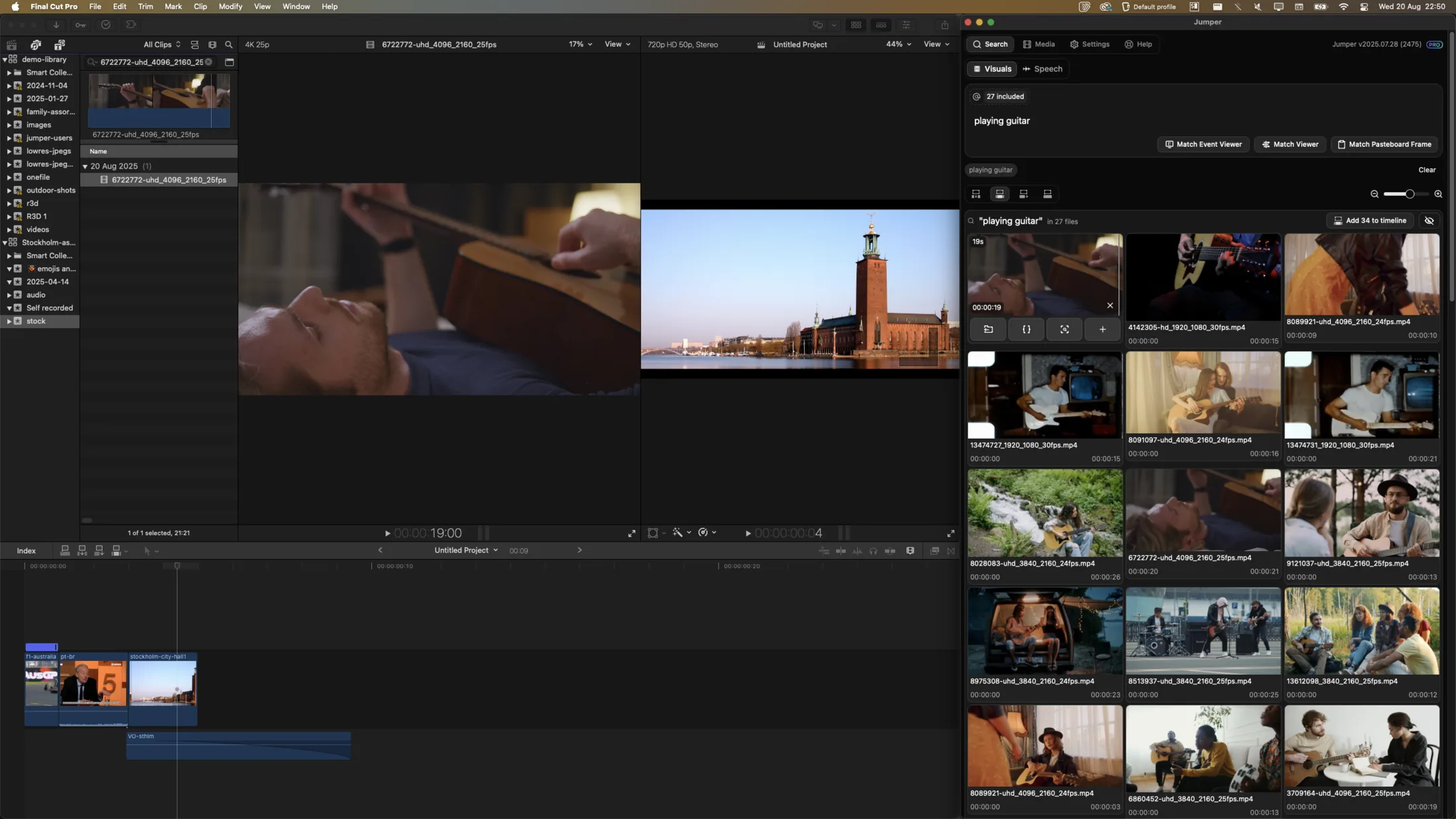 Jumper search panel next to Final Cut Pro